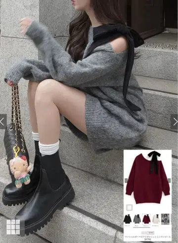 GRL 원 숄더 벨로아 리본 니트 미니 원피스 dr796