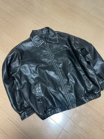 블루종 아우터 Vintage PU fake Leather Jacket