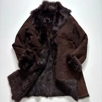 언타이틀 리얼 무스탕 롱 코트 브라운 여성용