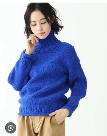 가격 인하 BEAMS BOY 네이비 터틀넥 니트