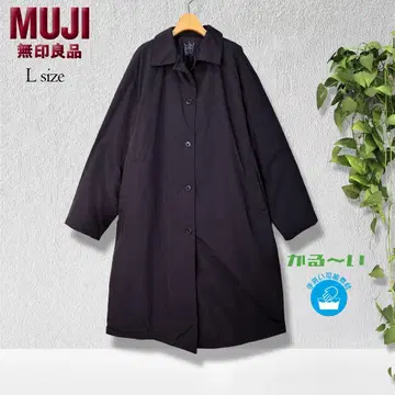 무인양품 무질시 발수 충전솜 스텐칼라 롱 코트 블랙 L