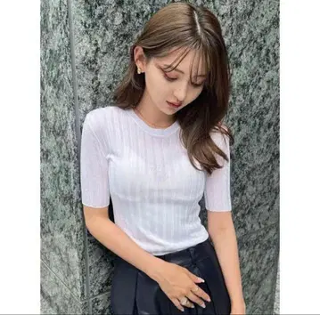 [택 포함 새상품] anuans 시어 핏 리브 니트 풀오버 베이지