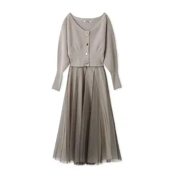 SNIDEL 튤 콤비 크롭 니트 원피스