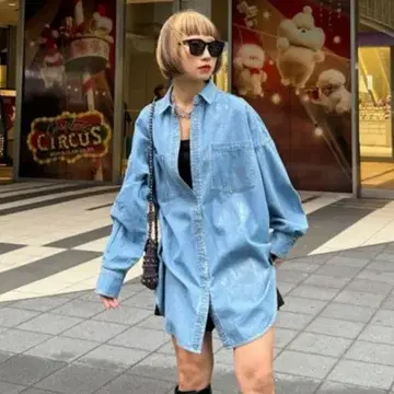 PAGEBOY 페이지 보이 셔츠 라이트 블루 박 라이트 데님