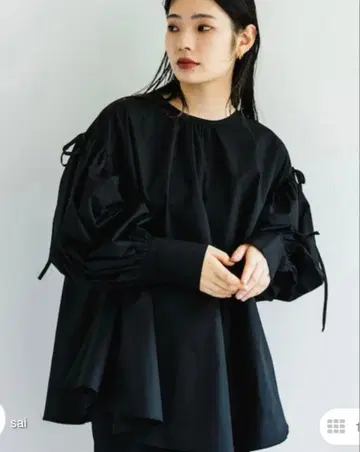 sai 리본 플레어 블라우스 블랙 일본제 체형 커버