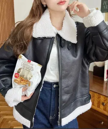 인조 가죽 x 보아 페이크 무스탕 플라이트 자켓 블루종 ZOZOTOWN