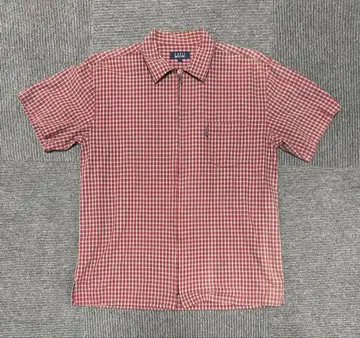 CUBIC MEASURE 반팔 셔츠 레드 계열 체크 짧은 기장