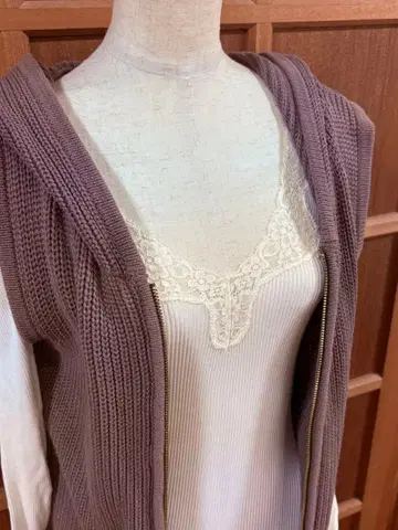 후드 부착 롱 가디건 브라운 계열