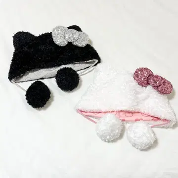 유니버셜 키티 팬캡 블랙 핑크 스팽글 반짝반짝 2개
