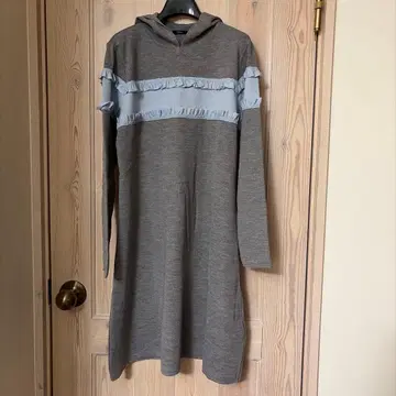 프릴 달린 후드 튜닉 그레이