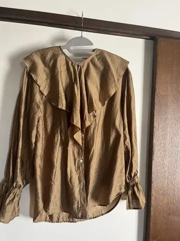 프릴 달린 브라운 긴팔 셔츠