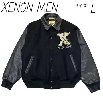 XENON MEN 소매 가죽 스타디움 점퍼 사이즈 L 블루종 블랙