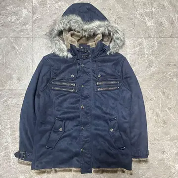 y2k 네이비 퍼 후드 자켓 무스탕 L 사이즈 a8