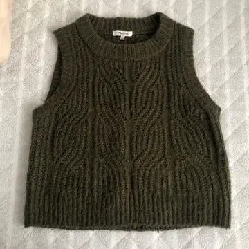 Madewell 케이블 니트 슬리브리스 베스트 S 올리브