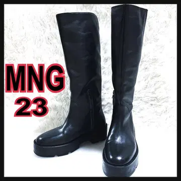 망고 MNG 블랙 통굽 롱 부츠 23 청키힐 y2k