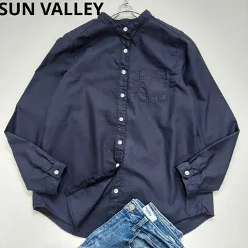 새상품급 SUN VALLEY 선밸리 코튼 셔츠 면 100% 네이비