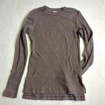 코엔 리브 소재 티셔츠 스트라이프 보틀넥 T셔츠 상의 M