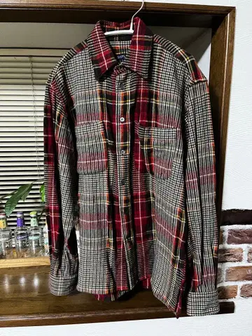 SHIPS 체크 무늬 플란넬 셔츠 긴팔 이탈리아제 캐시미어