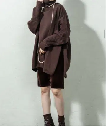 mystic 미스틱 사이드 슬릿 BIG 터틀 니트 브라운