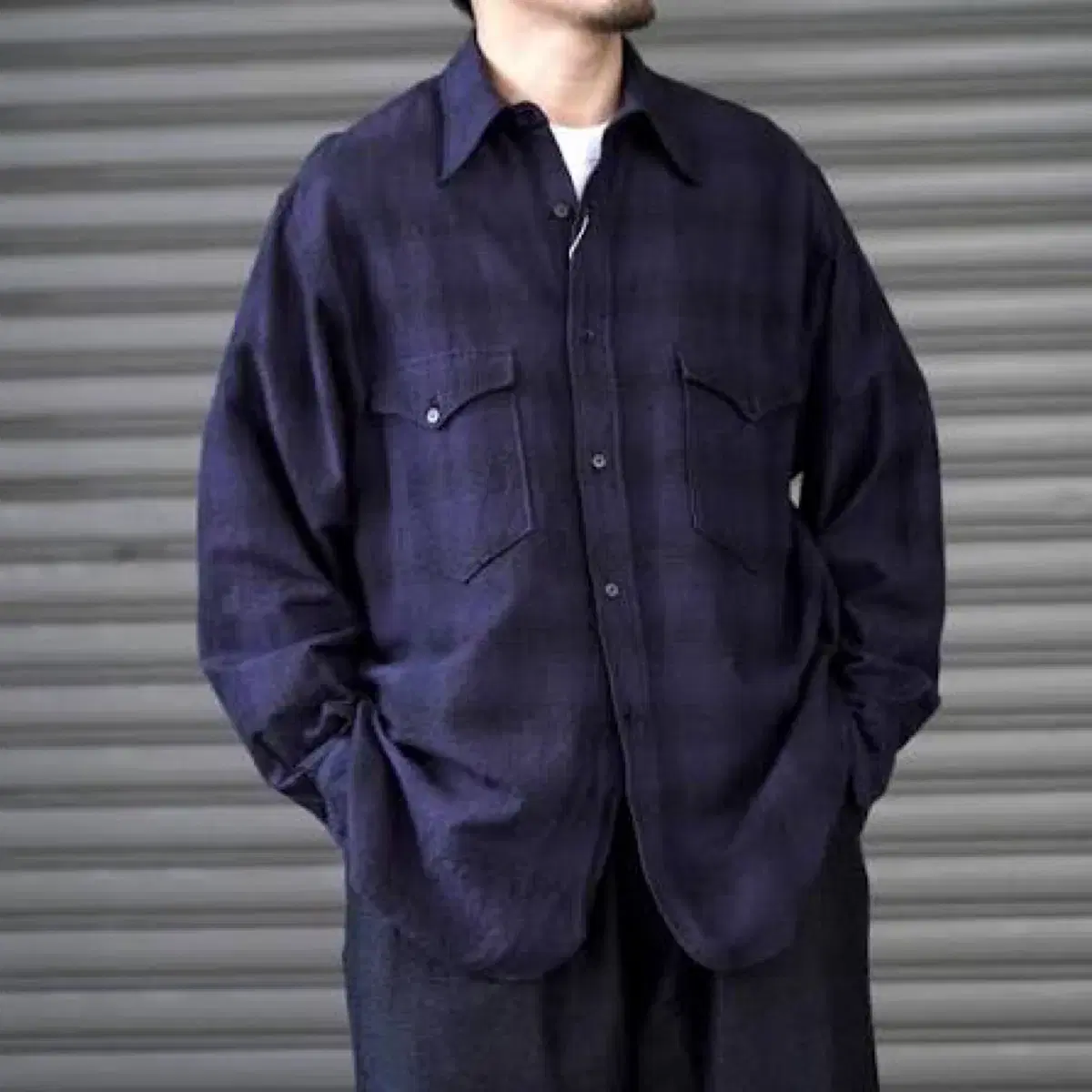 COMOLI | 코모리 Comoli Wool Silk Work Shirt Navy 2 on Bunjang