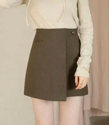 hinari 랩 디자인 미니 치마바지 브라운