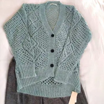 [미사용 새상품] qualite 칼리테 코튼 모헤어 럭셔리 고급 가디건