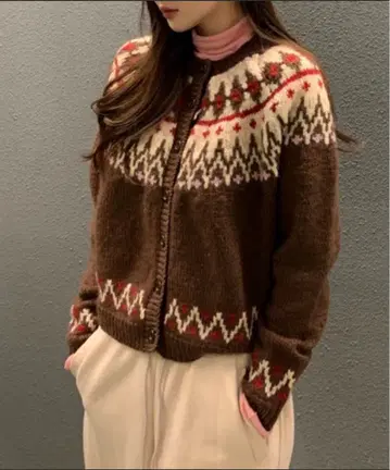 노르딕 무늬 자카드 니트 가디건