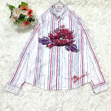 패턴 셔츠 스트라이프 긴팔 겉옷 버튼 다운 L 사이즈