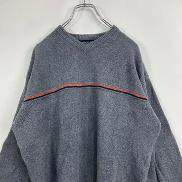 아메리칸 이글 보더 V넥 그레이 구제 니트 S