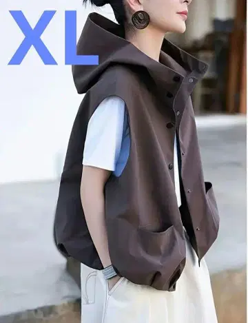 세련된 O 후드 부착 베스트 브라운 XL 빅 사이즈 레이어드 추천