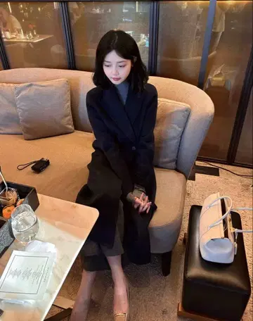 네이비 더블 브레스트 롱 코트 택 포함