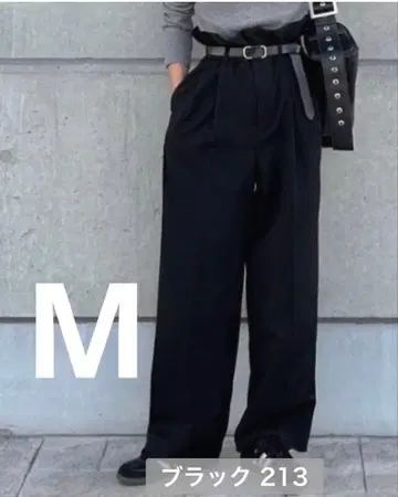 시마무라 aya 허리 프릴 팬츠 M 블랙