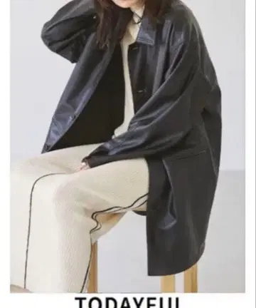 TODAYFUL 블랙 인조 가죽 코트 오버 사이즈 36