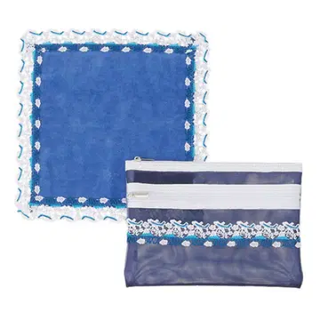 친택 레이스점 타월 손수건 & 더블 지퍼 파우치 세트