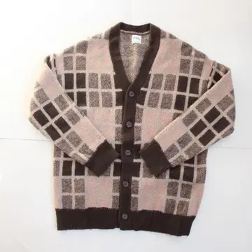ZARA 남성용 격자무늬 자카드 니트 V넥 가디건 오버 사이즈