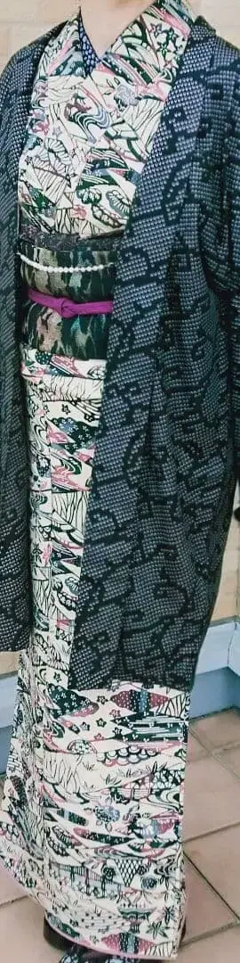 이중 기모노 순수 실크 홍형