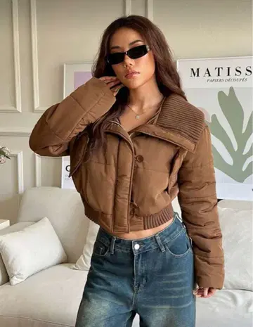 SHEIN 미사용 새상품 크롭 다운 자켓 브라운 L