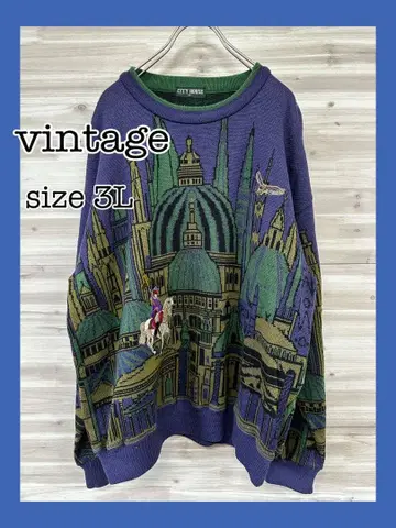 80s 빈티지 니트 레어 3L 고성 패턴 디자인 크리스마스 스웨터