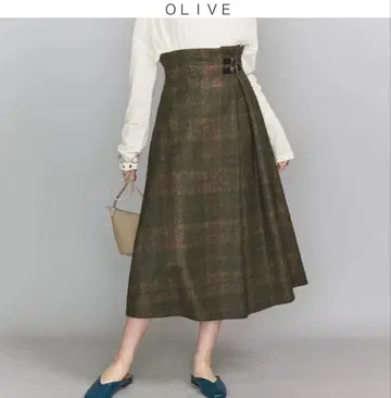 O'NEIL of DUBLIN 버진 울 체크 플레어 롱 스커트