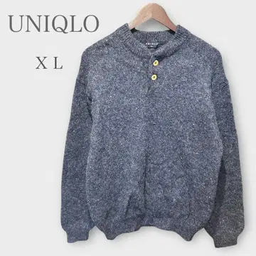 올드 유니클로 하프 버튼 니트 스웨터 울 100% 네이비 XL 구제 의류