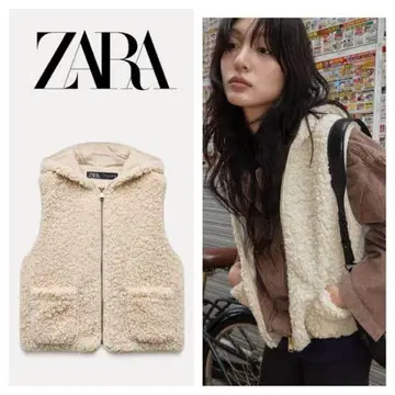ZARA 보아 원단 후드 부착 베스트 S