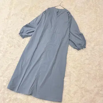 MICHEL KLEIN 코튼 볼륨 슬리브 원피스 블루 롱 기장