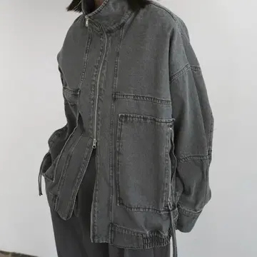 hellam W 지퍼 데님 블루종 그레이