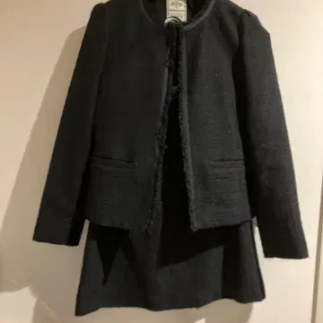 블랙 라메 트위드 노카라 셋업