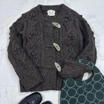 RNA-N 가디건 울 폼폼 레트로 두툼한 큼직한 브라운