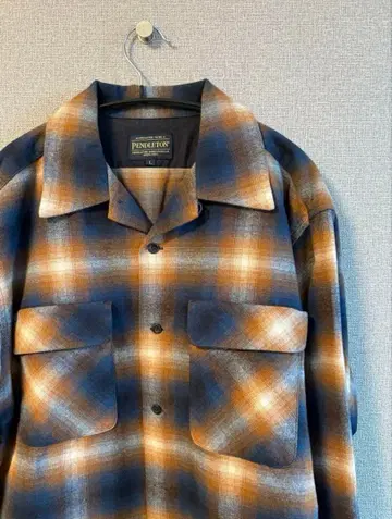 PENDLETON 긴팔 플란넬 셔츠 L 옴브레 체크 브라운 x 네이비