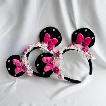 디즈니 머리띠 레이스 로즈 장미 펄 2개 레어 새상품급