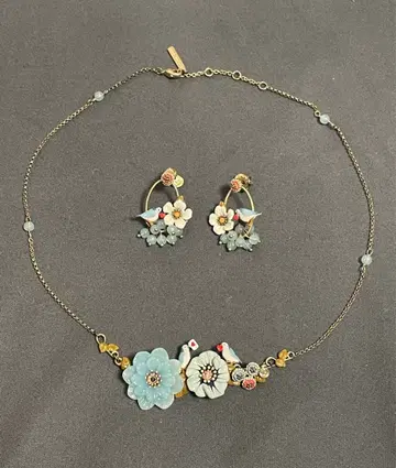 레네레이드 목걸이와 귀걸이 세트 새와 꽃 모티브