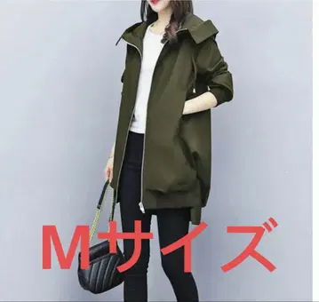 올리브색 후드 부착 미디 기장 자켓