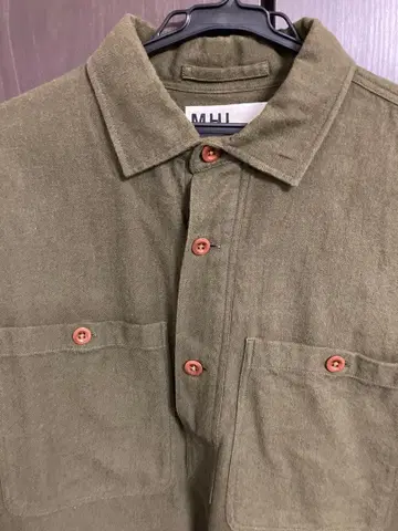 MHL 올리브색 코튼 혼방 긴팔 셔츠